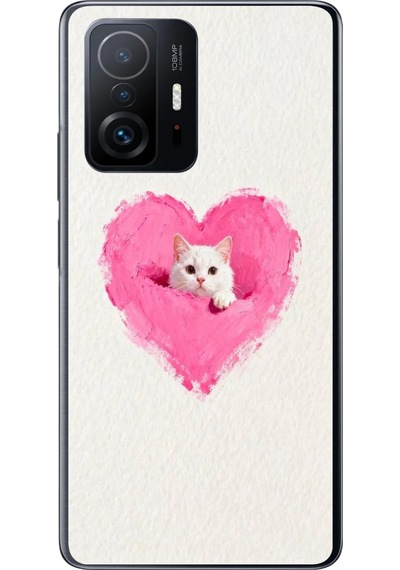 Xiaomi Mi 11 T-11 T Pro Uyumlu Pembe Kalpli Kedi Baskılı Silikon Kılıf Renkli
