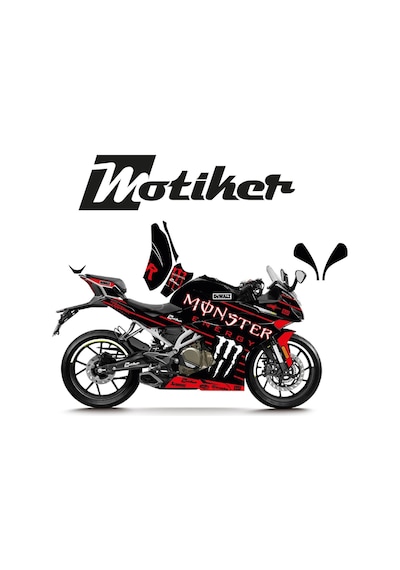 Cfmoto 250sr Monster Siyah Kırmızı Çizgi Tasarım Sticker Etiket Modeli