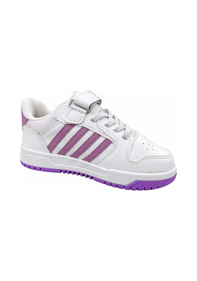 Papucumun Dünyası Çocuk Bağcıklı Cırt Cırtlı Kolay Giyimli Günlük Spor Ayakkabı Sneaker Beyaz - Lila