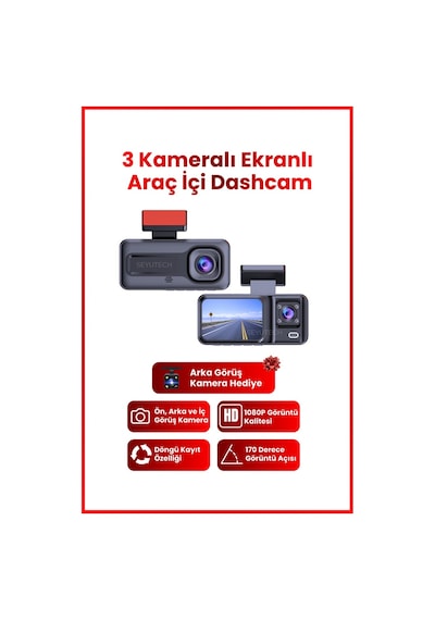 Harvox Araç Içi Hd Kamera 3 Kameralı Wifi Özellikli 1080p Full Hd Gece Görüşlü G-sensör Dashcam A98