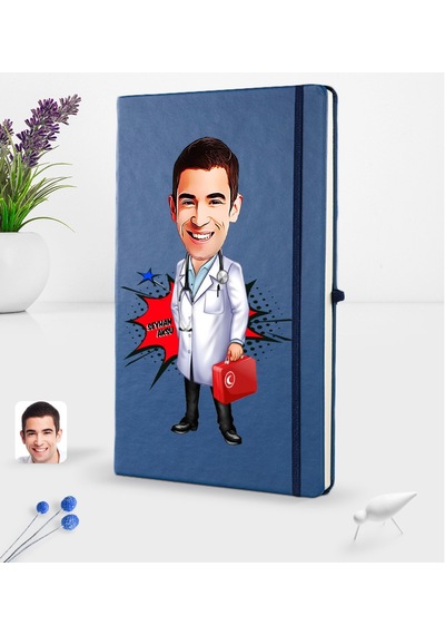 Kişiye Özel Erkek Doktor Karikatürlü Lacivert Termo Deri Defter 1 (540170006)