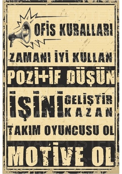 Ofis İşyeri Kuralları Tablosu Retro Vintage Ahşap Poster