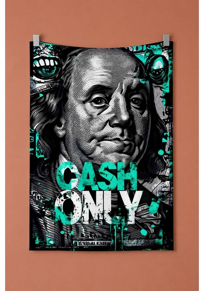Cash Only Para Temalı Duvar Örtüsü, Modern Genç Odası Dekoru, Baskılı Kumaş Duvar Halısı Beyaz