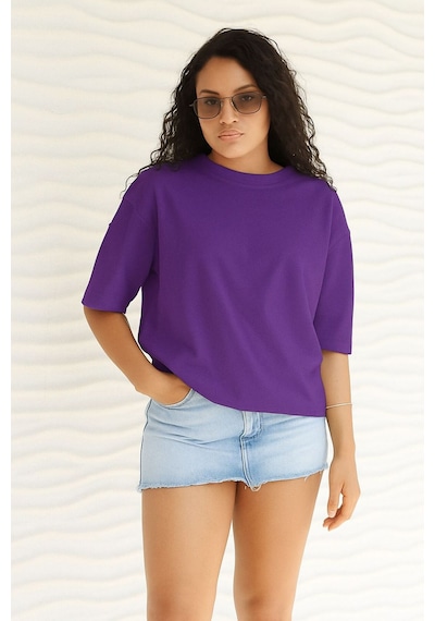 Benroma Düz Oversize Unisex Tişört Ycb5 Mor
