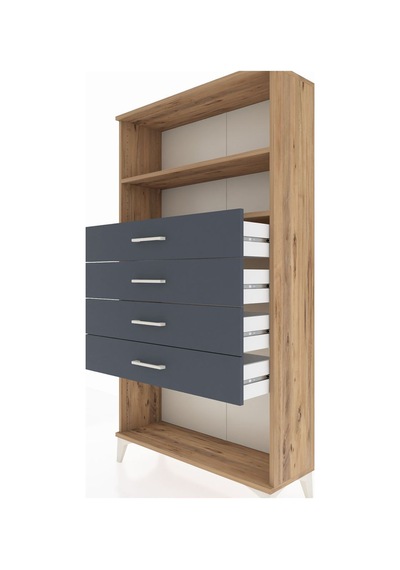 Arges Dolap 2 Raflı 4 Çekmeceli 88x30x163 Çam-antrasit Çam