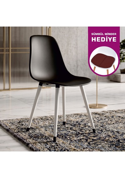 Vilinze Eames Beyaz Ahşap Ayak Plastik Siyah Sandalye