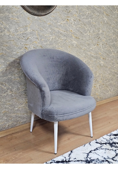 Zafir Tekli Teddy Beyaz Boyalı Sivriltme Ayak Çay Seti Koltuk Tekli Berjer , Balkon, Salon, Ofis Gri