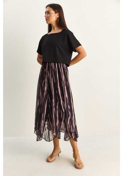 Shade Kadın Crop Tişört Detaylı Astarlı Askılı Şifon Midi Elbise 6135 60286113 - Siyah