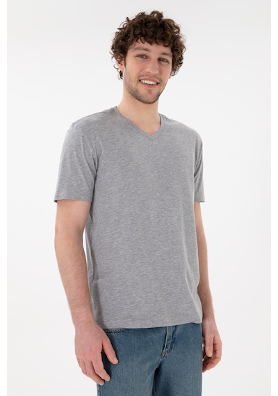 U.S. Polo Assn. Erkek Regular Fit  V Yaka Gri Melanj Basic Tişört 50305858-VR086