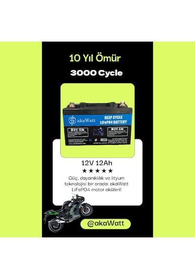 Akawatt 12v 12ah Lithium Lifepo4 Lityum Motosiklet Aküsü