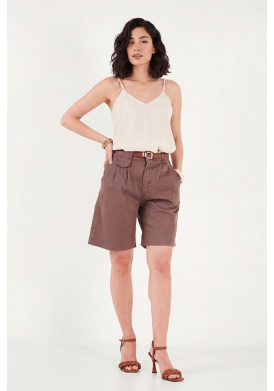 Lela Pamuklu Loose Fit Pileli Kemerli Bermuda Şort Bayan Şort 668yp5439 Açık Kahve Lela Pamuklu Loose Fit Pileli Kemerli Bermuda Şort Bayan Şort 668yp5439 Açık Kahve