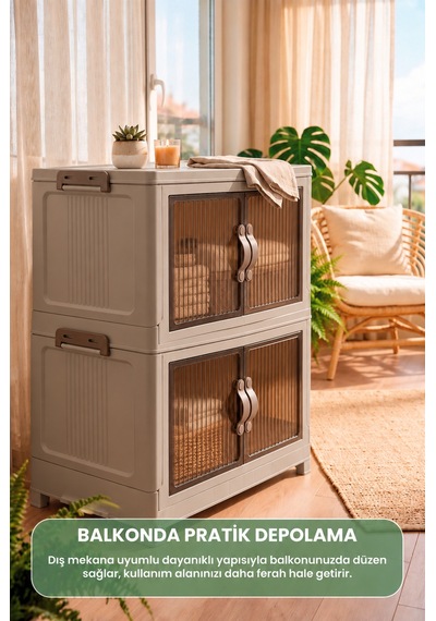 Evonıta 2 Katlı Portatif Dolap 80 Lt Geniş Hacimli Çok Amaçlı Organizer 49x30x59 Cm Bej