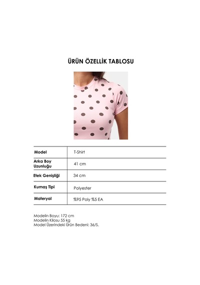 Kadın Pembe Puantiyeli S6-98 Crop Fit T-shirt