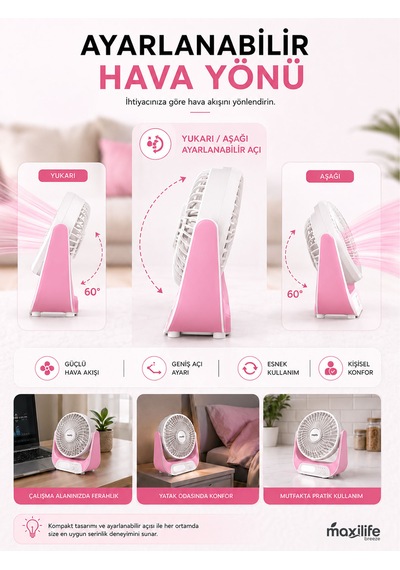 Breeze Mg-5146f Şarjlı Mini Masa Vantilatörü Led Işıklı 3 Kademeli Usb Type-c