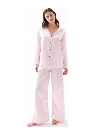 Akbeniz Kadın Pembe Oversize Saten Pijama Takımı