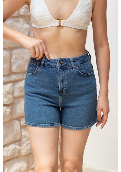 HLT Jeans Açık Mavi Kadın Lily Likralı Mom Fit Yüksek Bel Esnek 90's Kot Şort Lily-açmavi 001