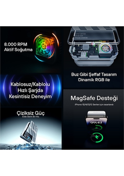 Sharge ICEMAG - Aktif Soğutmalı Manyetik Kablosuz PowerBank - Siyah