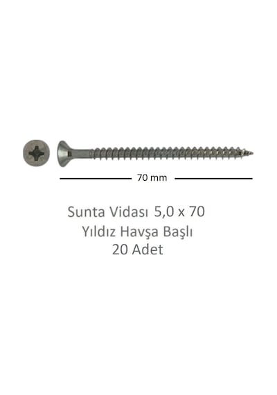 Sunta Vidası 5,0x70, 20 Adet Tam Diş Snt Yhb Vida
