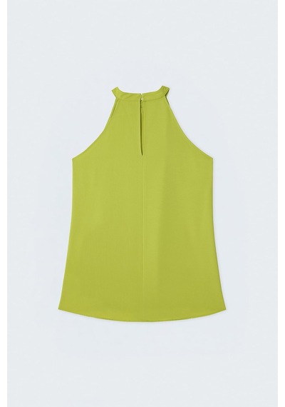 Sateen Halter Yaka Bluz - Yağ Yeşili-137727