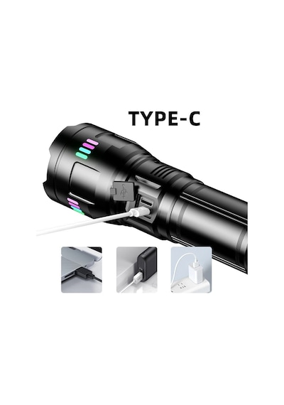Bedotech Bd-g01 30w Tg Led Alüminyum Alaşımlı Zoomlu Type-c Şarjlı El Feneri Çok Renkli