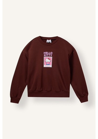 Defacto Hello Kitty Relaxed Fit Bisiklet Yaka Baskılı Sweatshirt Kız Çocuk I5073a826aubr162 Bordo-br162