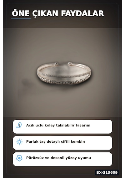 Bay Çiçek Mühürlü 20 Cm Gümüş Dorika Bileklik - Zirkon Taşlı Kadın Pirinç Takısı Bx-313609 Najmaddin Standart