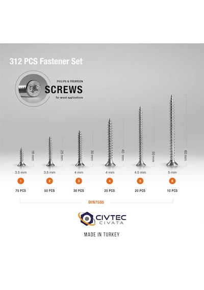 Civtec 312 Parça 12 Çeşit Vida Ve Dübel Seti - Takım