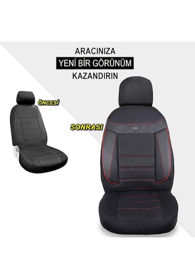 Renault Megane 2 Araçlara Uyumlu Oto Koltuk Kılıfı Seti - Venüs Serisi Siyah/kırmızı