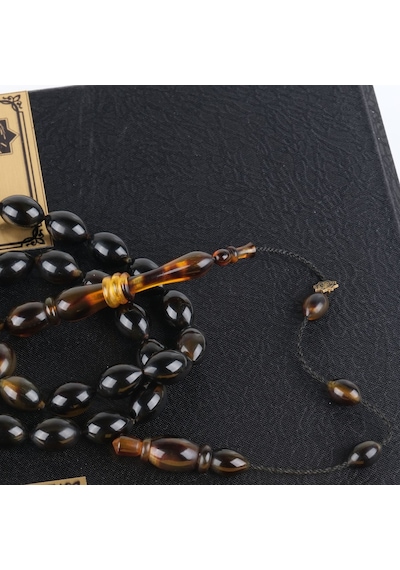 Kaplumbağa Kabuğu Bağa Beyzi Kesim 8x12mm Tesbih - Siyah Siyah
