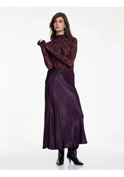 Koton Transparan Dantelli Bordo Kadın Uzun Kollu T-shirt 6wak50411ek Bordo