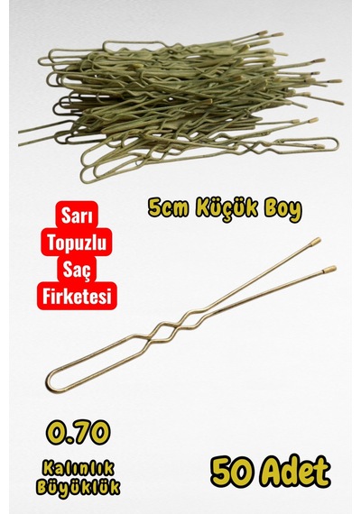 Technow Sarı 5 Cm Küçük Topuzlu Saç Firketesi Toka 0.70 Siyah 50 Adet Sarı