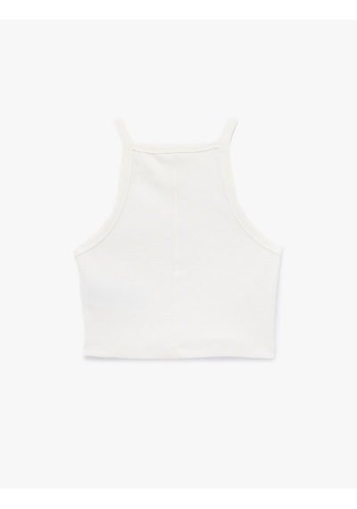 Koton Pamuklu Ribanalı Slim Fit Kolsuz Halter Yaka Crop Top Beyaz 6sak10424ek