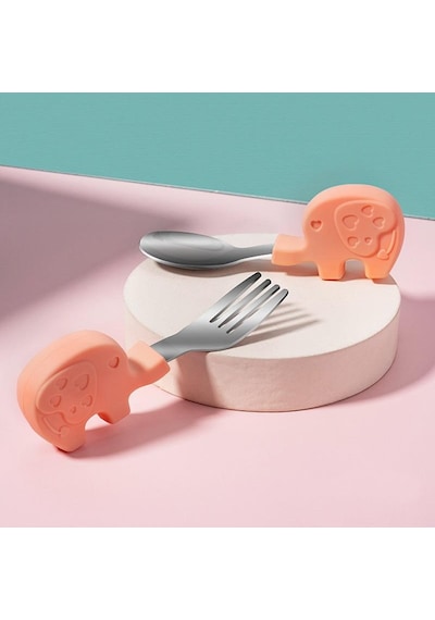 Valkyrie Bebek Filli Yemek Kısa Saplı Çocuk Paslanmaz Çelik Çatal Kaşık Pembe Pembe