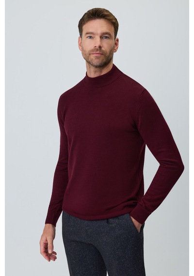 Morven Erkek Koyu Bordo Basic Yarım Balıkçı Yaka Dinamik Fit Triko 27kc017001752 Koyu Bordo