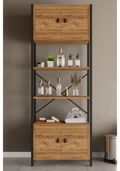 Çok Amaçli Iki Dolapli Iki Rafli Ünite Siyah Profil Çam Sunta 53x23x150 Cm Siyah-çam Çok Amaçli Iki Dolapli Iki Rafli Ünite Siyah Profil Çam Sunta 53x23x150 Cm Siyah-çam