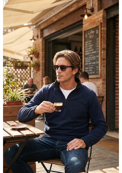 Buratti Slim Fit Yarım Fermuarlı Dik Yaka Erkek Polar 5906003 Lacivert