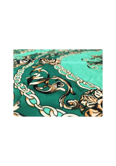 Tikitonki Zümrüt Yeşili Kare Kesim Çiçek Desenli Eşarp - 90x90 Yeşil Yeşil