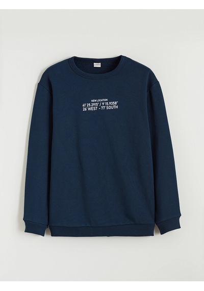 LC Waikiki Lcw Kids Lacivert Baskılı Erkek Çocuk Kalın Sweatshirt New Navy