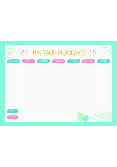 Haftalık Magnet Planlayıcı Kalem Hediyeli 1 Adet 33x24 Cm Haftalık Magnet Planlayıcı Bebe Mavisi Çok Renkli