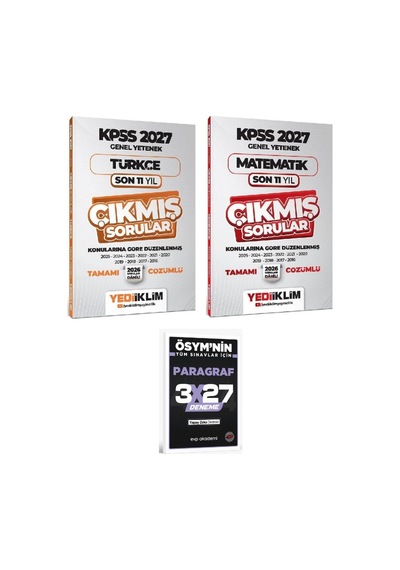 Yediiklim 2027 Kpss Türkçe + Matematik Çıkmış Sorular Son 11 Yıl Konularına Göre 2 Li Set+ Evp Akademi Paragraf