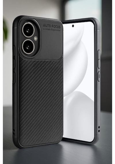 Honor 400 Uyumlu Kılıf Karbon Tasarım Kamera Korumalı Silikon Telefon Kılıfı Kapak Siyah