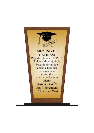 Öğrenci Mezuniyet Plaketi Ahşap Mdf Gold Levhaya Baskılı ,kişiye Özel İsim Baskısı Yapılabilir