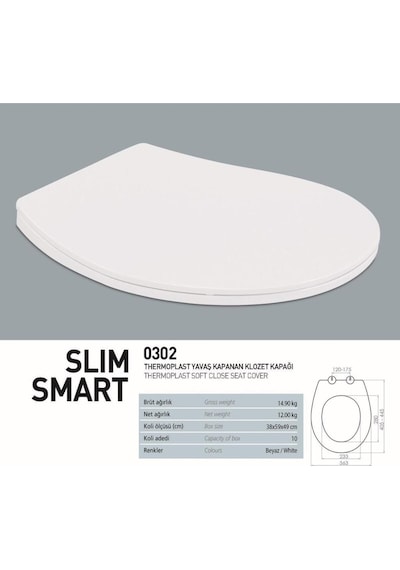 Slim Smart Thermoplast Yavaş Kapanır Klozet Kapağı Beyaz