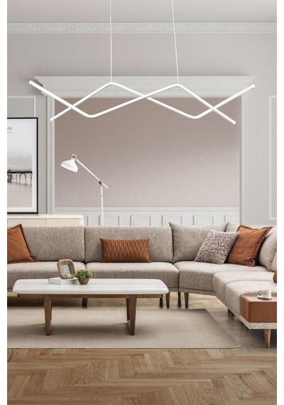 Utku Modern Tasarım Beyaz Renk Yemek Masası Üstü - Mutfak - Salon Beyaz Led 2 Li Avize Beyaz
