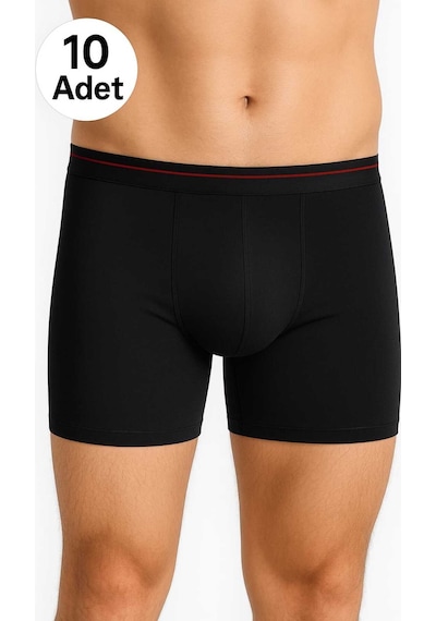 Sedef Yıldızı Siyah Likralı Erkek Boxer 10 Adet Siyah