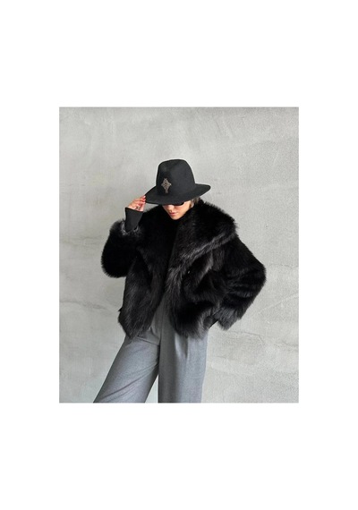 Tille Şal Yakayumuşak Dokunuşlu Oversize Peluş Mont Siyah Siyah