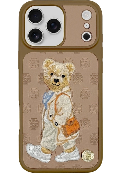 Zuckbear Apple iPhone Uyumlu  17 Pro Max Kılıf 3d Pu Deri Nakışlı Gentleman Paris Kapak Kahverengi