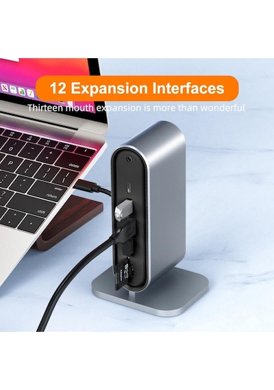 Type-C to Hdmi 4K@30Hz, VGA 4xUSB3.0, RJ45 Ethernet, Kart Okuyucu, PD 100W, 3.5mm Ses Çevirici Kablo