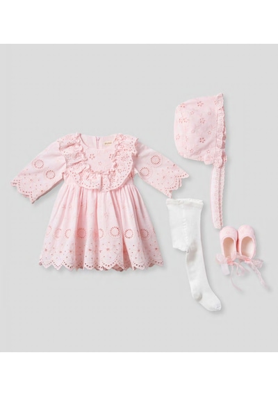Pugi Baby Kız Bebek Şık Dantelli Mevlüt / Özel Gün Elbisesi Pembe