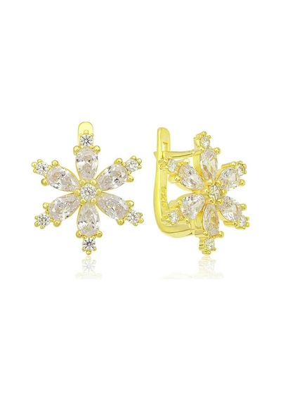 Gümüş Gold Beyaz Lotus Çiçeği Kadın Küpe Gümüş